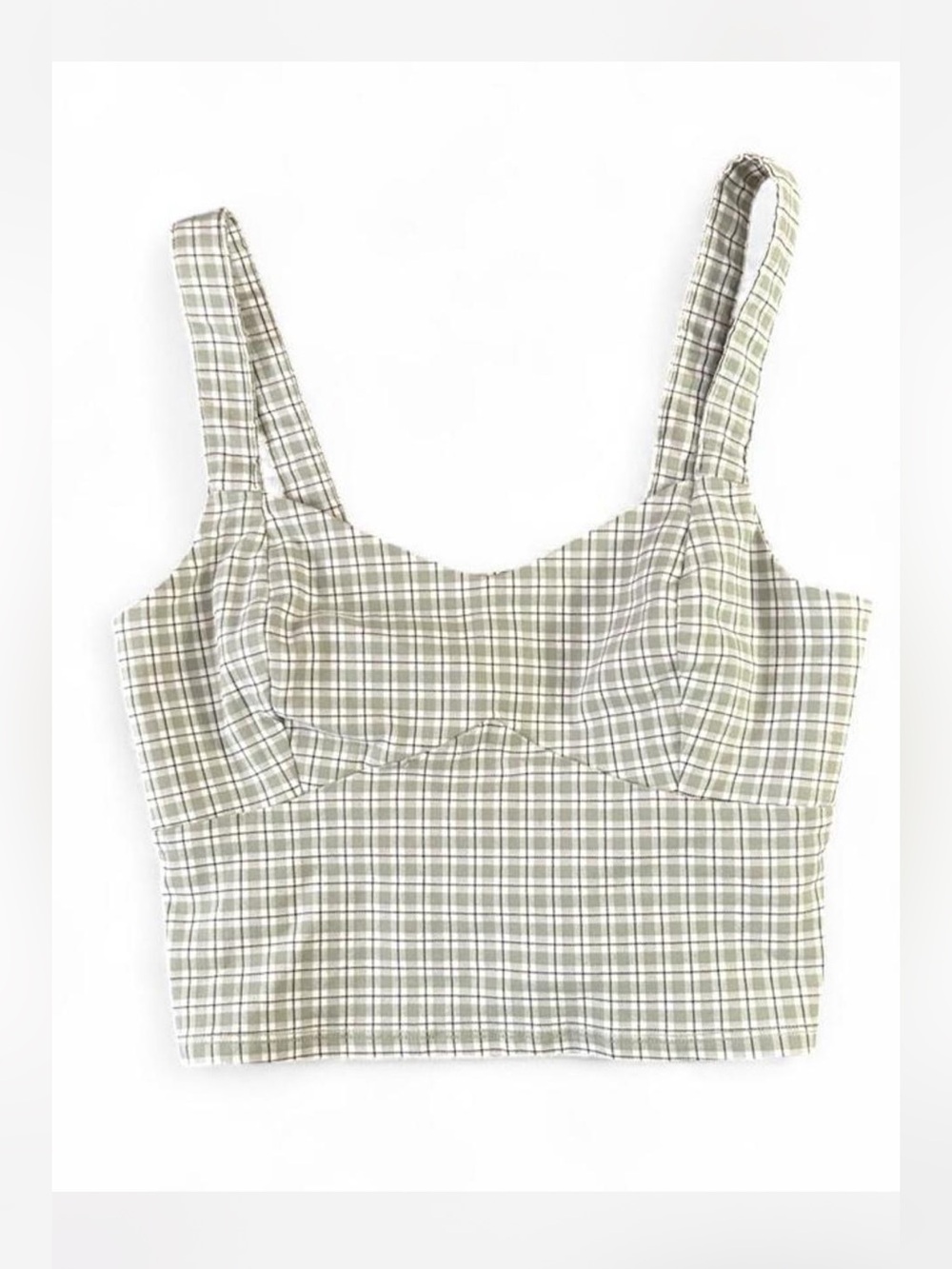 Hollister Sage Green Plaid Sweetheart Crop Top Advanced Stretch Sz Medium